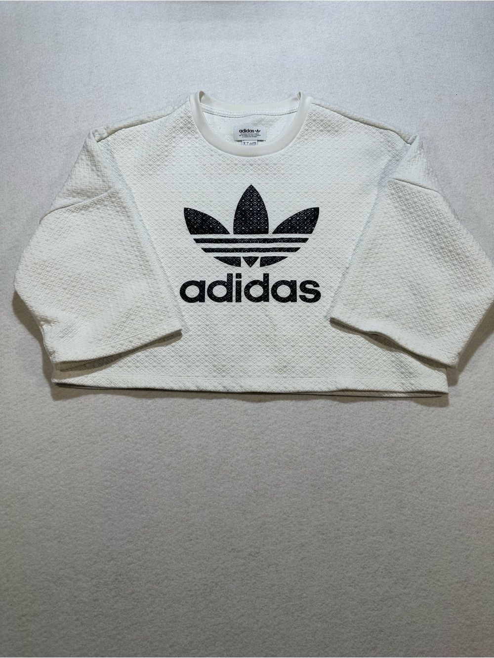 Adidas Originals Trefoil Quilted Cream Cropped Crewneck Sweatshirt Women size L